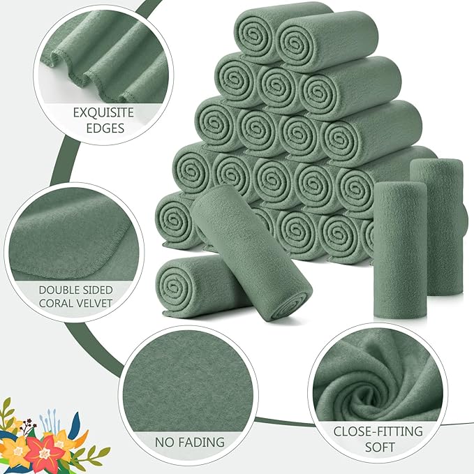 Shimeyao 24 Packs Fleece Throw Blanket Soft Warm Lightweight Fleece Blanket Cozy Throw Bulk for Home Bed Couch Sofa Office Wedding Gifts Suitable for Seasons, 50 x 60 Inches(Gray Green)