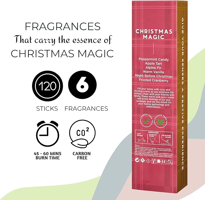 Folkulture Incense Sticks (120 Sticks) | Set of 6 Premium Incense for Meditation, Aromatherapy, Gifts | No Charcoal,Organic, Non Toxic, 45 Mins, Long Burning Peppermint, Apple Tart Insence-Sticks