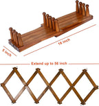 Dseap Accordian Wall Hanger: 16” High Wooden Wall Expandable Coat Rack, Hat Rack Holder, Accordion Hook for Baseball Caps, Coats, Mugs, 13 Peg Hooks, Brown