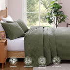 WRENSONGE King Size Quilt-3 Pieces Lightweight Bedspreads Olive Green King Quilt Bedding Set for All Seasons, Soft Summer Coverlet with 2 Pillow Shams Suitable for Bed, Couch, Quilt Blanket