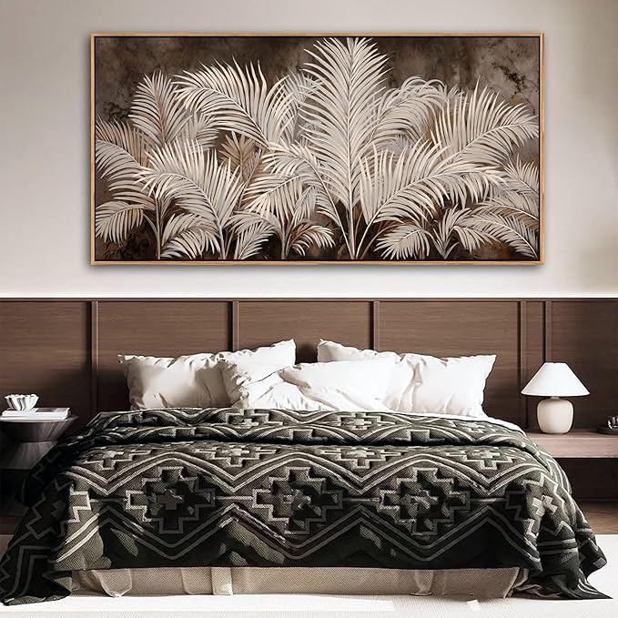Boho Wall Art in Modern Brown, Minimalist Canvas Artwork for Living Room,Framed Large Wall Art for Bedroom Wall Decor - Textured Decorative Neutral Wall Pictures 29×58IN
