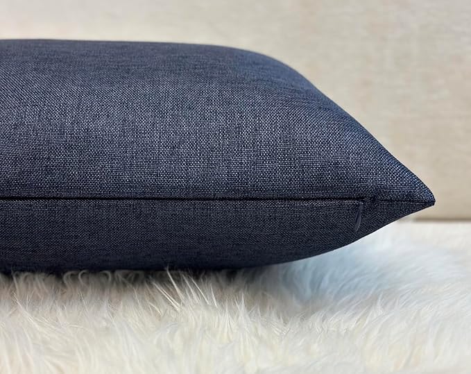 Aiking Home Woven Fine Faux Linen Throw Pillow Cover, Size 12"x24", Navy
