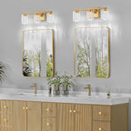 SineRise 3-Light Gold Vanity Light with 3 Color Modes (3000K/4000K/6000K), Eye Protection LED Bathroom Light Fixture, Dimmable Modern Wall Light Over Mirror with Clear Glass Shade