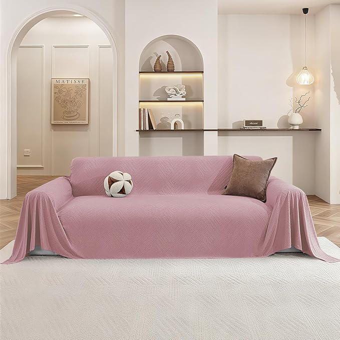 Pet Couch Cover for Dogs, 78"x102", Sofa Covers Washable Geometry, Loveseat Cover for 2 Cushion Sofa, Couch Covers for Sectional L-Shape, Non Slip Dog Furniture Protector, Pink