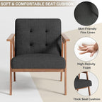 Mid Century Accent Chair, Upholstered Fabric Lounge Chair with Walnut Finish Frame for Living Room, Comfortable Sofa Chairs in Dark Gray