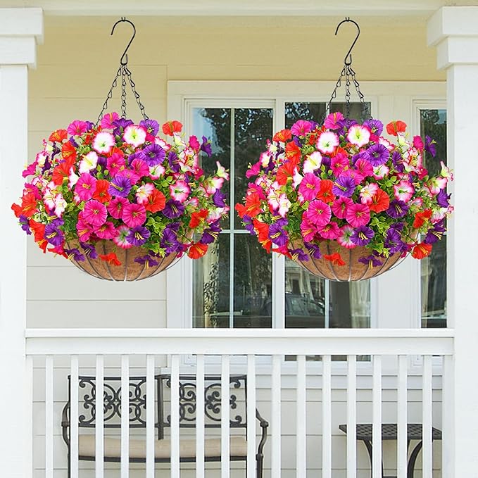 MARTINE MALL 12 Bundles Look Real Artificial Flowers for Outdoors, Realistic Fake Outdoor Flowers, UV Resistant Silk Petunia Flowers for Outside Faux Flowers Plants for Outdoor Porch, Mix Colors