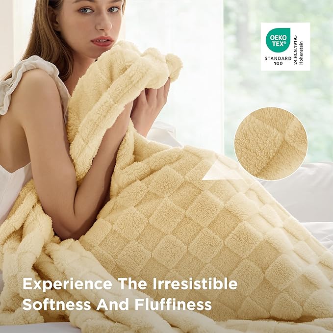 Bedsure GentleSoft Blankets Queen Size for Bed - Super Soft Cozy Blanket for Women Men Girls, Large Fuzzy Fleece Throw for Bedroom Decor, Light Yellow, 90x90 Inches