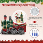 Christmas Snow Globe with Light up and Musical Snowflakes Holiday Decoration, 5.9 Inch Height Santa Claus Train Resin Snowglobe, Christmas Holiday Indoor Decor.