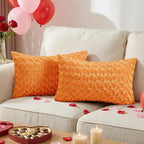FUTEI Orange Decorative Throw Pillow Covers 12x20 Inch Set of 2,Soft Solid Rose Swirl Textured Lumbar Pillow Case,Valentine's Day Decor for Couch Living Room