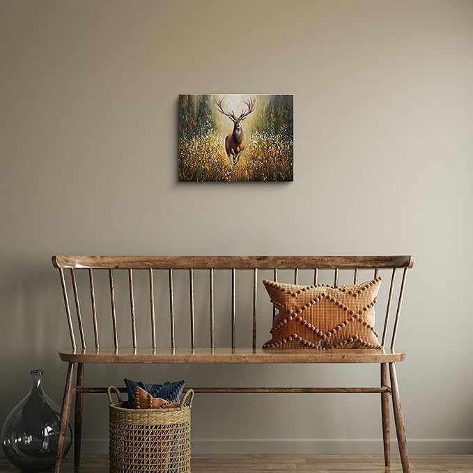 XLSJERST Deer Wall Art Poster 11x15 Inches - Rustic Picture Farm Artwork Canvas Picture Wall Decor Brown Wall Art for Living Room Guest Bathroom Decoration