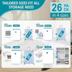 26 Pack Vacuum Storage Bags with Portable Rechargeable Wireless Electric Pump, Vacuum Seal Space Saver Bags for Clothing, Pillows, Blanket, Bedding, Comforters