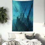 Ambesonne Nautical Tapestry, Dolphins Ruined and Wreckage Underwater Sunken Ship Mystery and Treasure Marine Style of an Artwork, Wall Hanging for Bedroom Living Room Dorm Decor, 40" X 60", Blue Teal