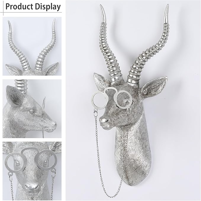 UITWMKTG Silver Animal Head Wall Decor Modern Home Decor Resin Animal Sculptures Wall Mount Vintage Head Wall Art for Living Room Hanging Decoration Sheep