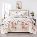 Botanical Quilt Set 2 Pieces Twin Size, Burnt Orange Leaves Printed on White Reversible Bedspread Coverlet Set, Soft Microfiber Lightweight Bed Cover for Kids (68" x 86", 1 Quilt+ 1 Pillow Sham)