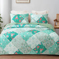 Whale Flotilla Patchwork Quilts Queen Size, Extra Soft Boho Floral Bedspreads for Bed Reversible Lightweight Full Queen Quilt Bedding Set Printed Coverlets with 2 Pillow Shams for All Seasons, Green