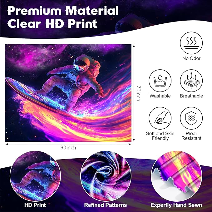 NYZE Astronaut Space Tapestry for Bedroom, Glow in the Dark Room Decor Wall Tapestries, Cool Galaxy Planet Wall Hanging, Wall Hanging for Men Guys Gamer Room Dorm Living Room 90in×70in