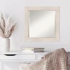 Amanti Art White Wall Mirror 25x25 Hardwood White Wash Square Bathroom Mirror for Wall Decor Living Room, Medium Country Rustic Wood Frame, Hangs Horizonally and Vertically, Bathroom Decor, Beveled