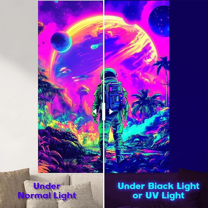 NYZE Astronaut Space Tapestry for Bedroom, Glow in the Dark Room Decor Wall Tapestries, Cool Galaxy Planet Wall Hanging, Wall Hanging for Men Guys Gamer Room Dorm Living Room 44x60 in