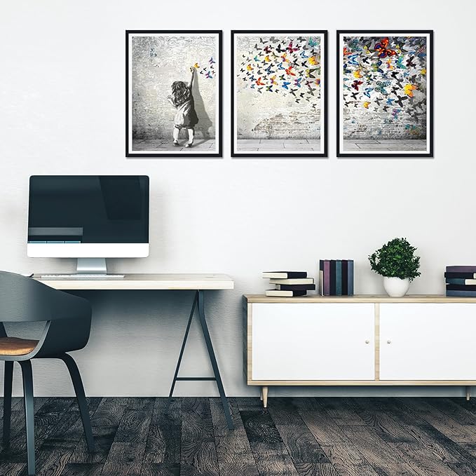 Novatique Banksy Canvas Wall Art Pop Art Wall Decor Banksy Butterfly Art Canvas Print Graffiti Picture Poster for Living Room Bedroom,12" x 16" x 3Pcs