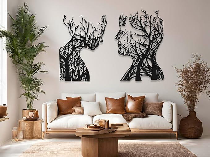VAILLA Wood Wall Art Decor Wall Hanging Sculpture Modern Home Decoration 3 Panels Nature Wall Hangings Large Wooden Wall Arr 3D Textured Sculptures for Living Room Bedroom Office Dinnig Room (Faces 2)