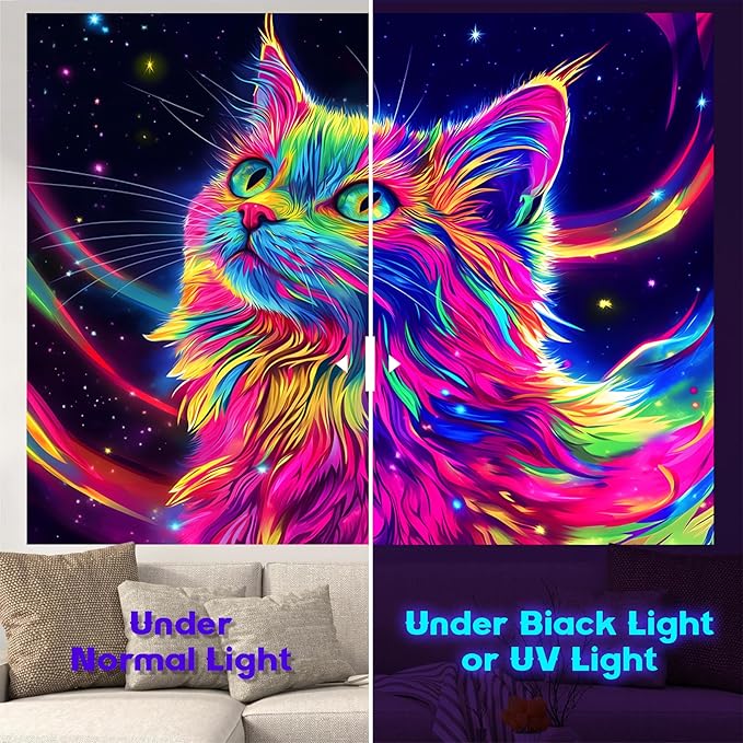 NYZE Cat Tapestry for Bedroom, Music Wall Tapestry, Party Decor Glow in the Dark Room Decor Tapestries, Cool Galaxy Planet Wall Hanging, Wall Hanging for Room Dorm 79in x 59in