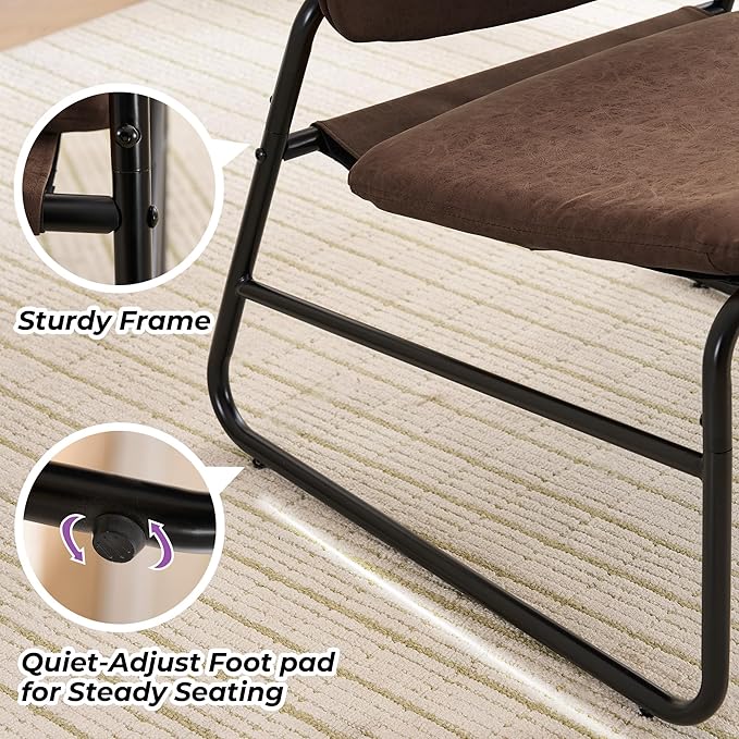DAICO Modern Accent Chair Waterproof Armless Sling Accent Chairs Comfy Upholstered Side Sitting Chairs with Metal Frame for Living Room Bedroom Balcony Garden, Faux Leather, Brown