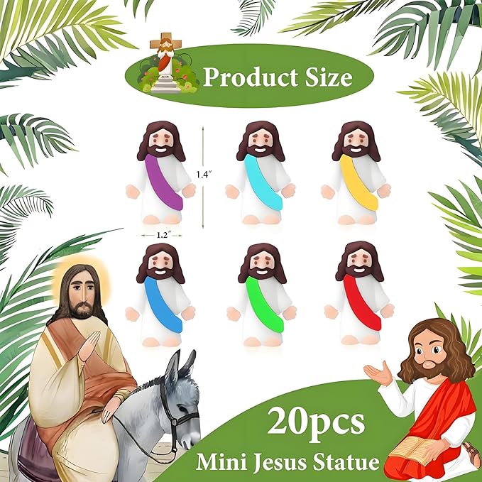 20pcs Mini Jesus Statue Ornament Mini Christ Savior Decoration Small Jesus Statue Sunday Religious Party Easter（Colorful）