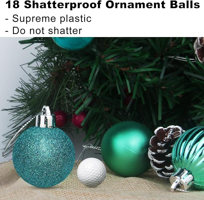 Teal 3.2" Large Christmas Balls - Christmas Tree Decoration Ornaments Shatterproof Hanging Balls for Birthday Halloween Holiday Wedding Decorations Set of 18pcs
