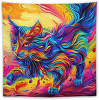 VUMIVI Colorful Cat Tapestry Pet Oil Painting Print Rainbow Colorful Abstract Art Pattern Tapestry Wall Hanging for Living Room Bedroom Dorm Classroom Aesthetic Decor W60xL60in