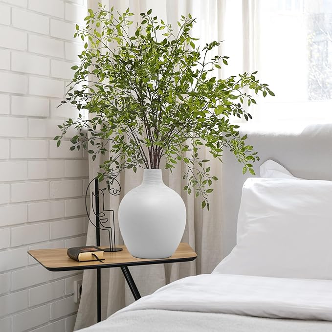 Fake Plants Eucalyptus Stems,Plastics Ficus Stems for Vase Artificial Plants,Greenery Stems Branches for Vase Faux Plants Indoor,Faux Greenery Indoor Vase Fillers for Home Decor（4Pcs Green）