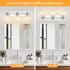 3 Light Modern Bathroom Light Fixtures Over Mirror, Chrome Vanity Lights for Bathroom Wall Sconces with Clear Glass Shades, E26 Socket (Bulbs Not Included)