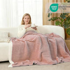 WRENSONGE Striped Throw Blanket, Pink Soft Cozy Fluffy Warm Hand Made Throw Blankets for Couch, Sofa, Chair, Bed, Camping, Picnic, Travel Lightweight Bed Blanket - 60"*80"