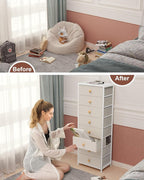 Crestlive Products Tall Dresser, 8-Drawer Fabirc Storage Tower, Chests of Drawers - Vertical Organizer Unit for Bedroom, Hallway, Entryway, Nursery, Closets - Steel Frame, Wood Top & Handles (Beige)