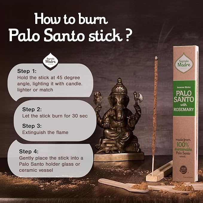 Sagrada Madre 8pcs Wildly Harvested Thick Palo Santo Incense Sticks (Rosemary), 9” Long - Eco Friendly, Non-Toxic, Aromatic Incense Sticks (1hr Burning Time) to Heal & Calm Your Body and Environment
