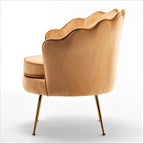 Velvet Barrel Accent Chair with Scalloped Silhouette and Gold Metal Legs, Decorative Piece Suitable for Traditional, Modern, and Contemporary Spaces, Mustard Yellow