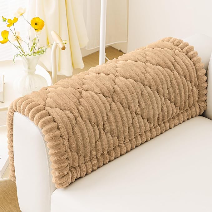 Smiry Pet Couch Cover for Dogs Washable, Non-Slip Fuzzy Couch Covers for 3 Cushion Sofa Pet Friendly, Soft Thick Furniture Protector Sofa Slipcover Mat for Dogs (Camel, 27.6" x 27.6")