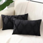 decorUhome Spring Throw Pillow Covers 12x20 Inch Set of 2, Soft Plush Faux Fur Wool Lumbar Black Couch Pillow Covers, Decorative Neutral Pillow Cases for Bed Sofa Living Room Home Decor