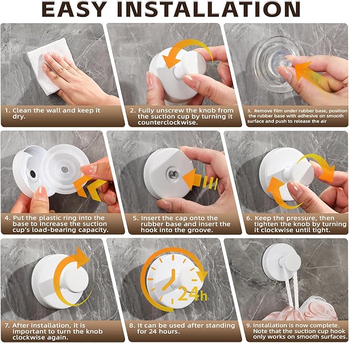 Reusable Heavy Duty Suction Cup Hooks for Kitchen/Bathroom/Shower - Wet-Proof Hooks for Towels, Robes, Loofah&Wreaths/No Drill Mounting on Glass, Tile, Metal (2, White)