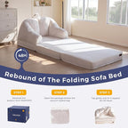 MAXYOYO Folding Sofa Bed with Backrest, Boneless Fold Out Couch Bed with Handle, 2 in 1 Convertible Bean Bag Chair to Floor Sofa Lounger, Comfy Folding Couch for Bedroom & Living Room, Beige