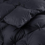 Luxurious Goose Down Feather Fiber Comforter Duvet Insert, Exquisite Pinch Pleat Black Design, Oversize Palatial King 120 x 98, Premium Baffle Box 100% Egyptian Cotton, 90 oz Fill Weight