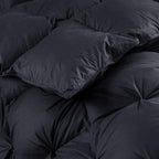 Luxurious All-Season Goose Down Feather Fiber Comforter California King Size Duvet Insert, Exquisite Pinch Pleat Design, Premium Baffle Box, 100% Egyptian Cotton Cover, 80 oz. Fill Weight, Black
