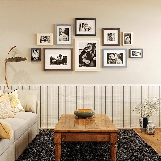 Egofine 11x14 Picture Frame Set of 4, Made of Solid Wood Multicolor Photo Frames Covered by Plexiglass 5x7 and 8x10 with Mat or 11x14 without Mat, for Table Top Display and Wall Mounting Mixed Colors