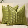 24x24 Moss Green Throw Pillow Cases: 2 Pack Original Striped Velvet Square Decorative Pillow Covers for Farmhouse Couch