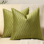 18x18 Moss Green Throw Pillow Cases: 2 Pack Original Striped Velvet Square Decorative Pillow Covers for Farmhouse Couch