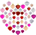 48PCS Valentine's Day Heart Shaped Ornaments - Classic Red Pink Silver Rose Rosegold Colors, Hanging Hearts for Tree Decorations