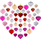 48PCS Valentine's Day Heart Shaped Ornaments - Classic Red Pink Silver Rose Rosegold Colors, Hanging Hearts for Tree Decorations