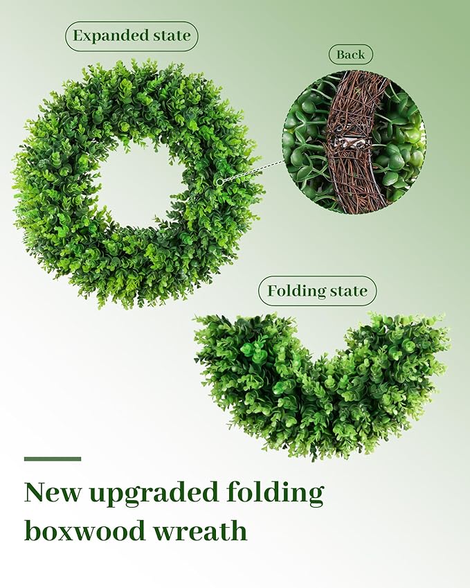DDHS 20'' Boxwood Wreaths Front Door Artificial Spring Wreath. Wreaths for Front Door Farmhouse Wedding Green Year Round Indoor Outdoor for Summer Wreath St Patricks Day Decorations -(Hello Sign)