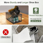 Thicken Hard Clear Shoe Storage Organizer for Closet, 12 Pack Modular Plastic Stackable Shoe Storage Box Organizer, Shoe Sneaker Rack Display Case Containers Bins with Lids, Grey