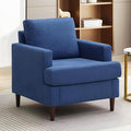 Mid-Century Accent Chair,Modern Linen Fabric Armchair for Living Room,Comfy Upholstered Reading Accent Chairs for Bedroom,Single Sofa Chair with Wood Legs (Blue, 1 Pack)