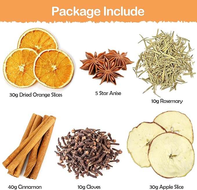Simmer Pot Potpourri, Warm House Stovetop Potpourri with Cinnamon, Cloves, Apple, Orange and Star Anise, Simmering Potpourris for Home Fragrance, Odor Removal, Holiday, Relaxing, Housewarming Gift